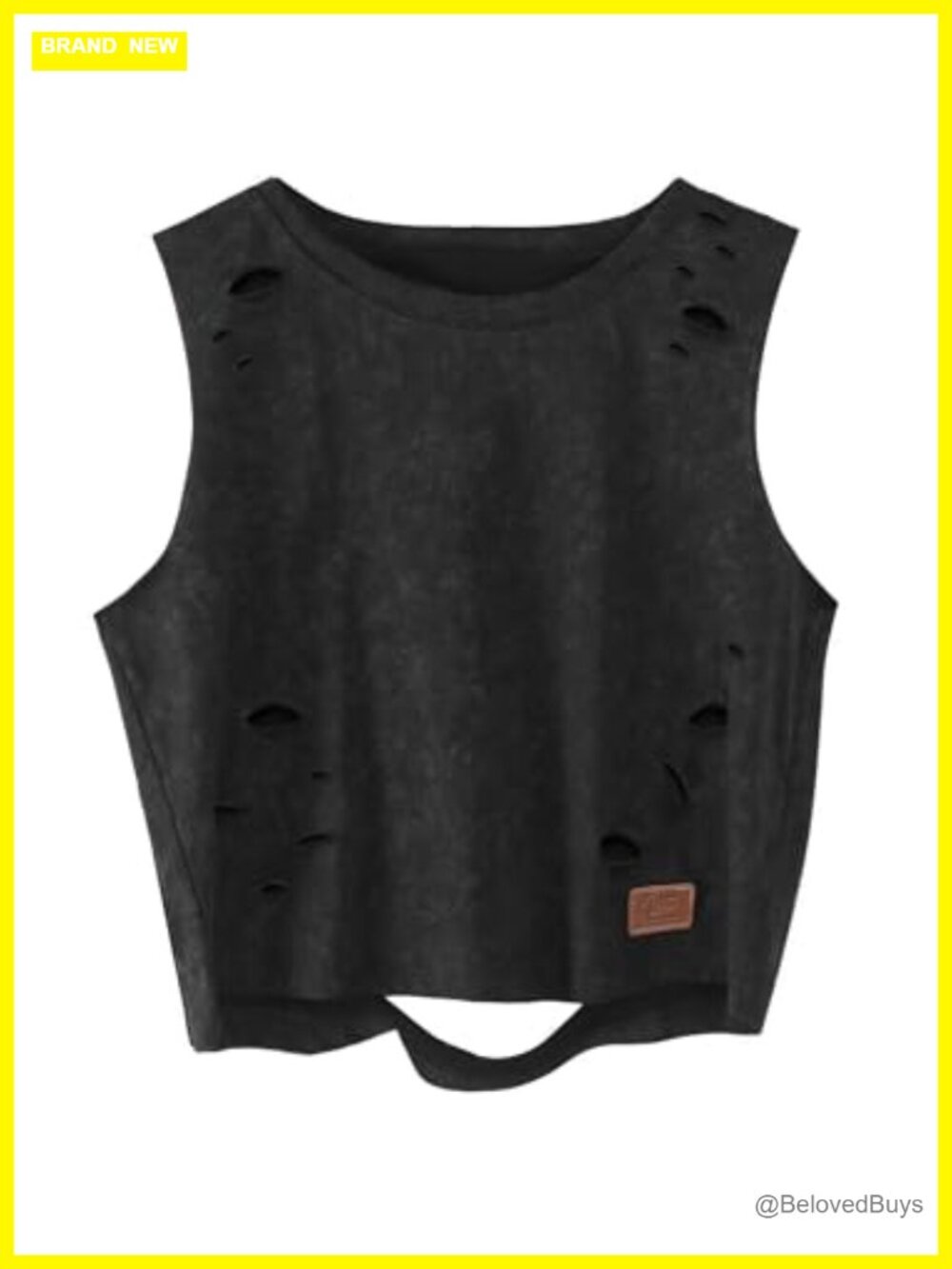 Remidoo Cotton Crop Tank Top Distressed Sleeveless Crew Neck Casual Summer